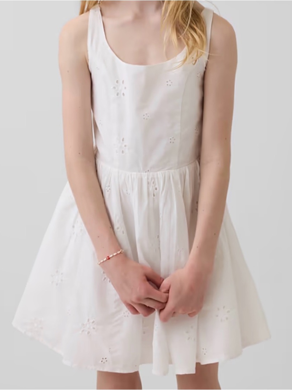 Girls White Eyelet Sundress - Classic Sleeveless Dress M (8)